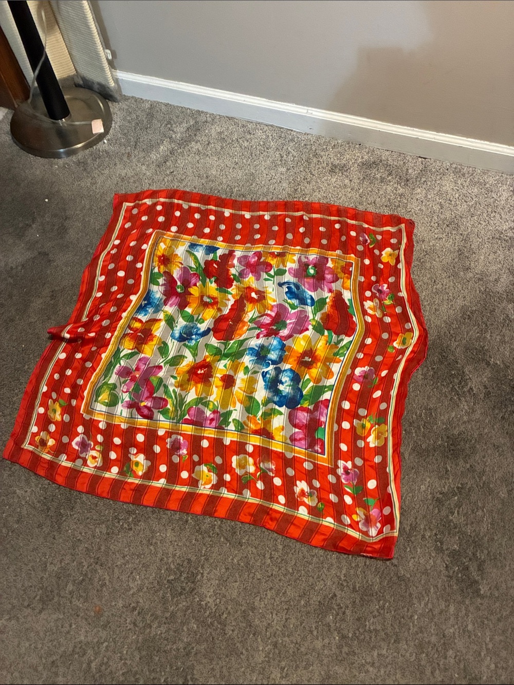 Red Polka Dot Floral Square so Scarf